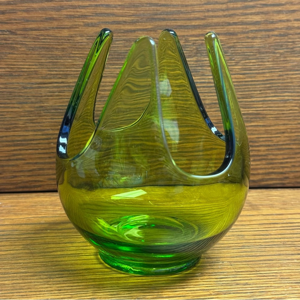 Vintage Viking Swung MCM Green Glass Vase